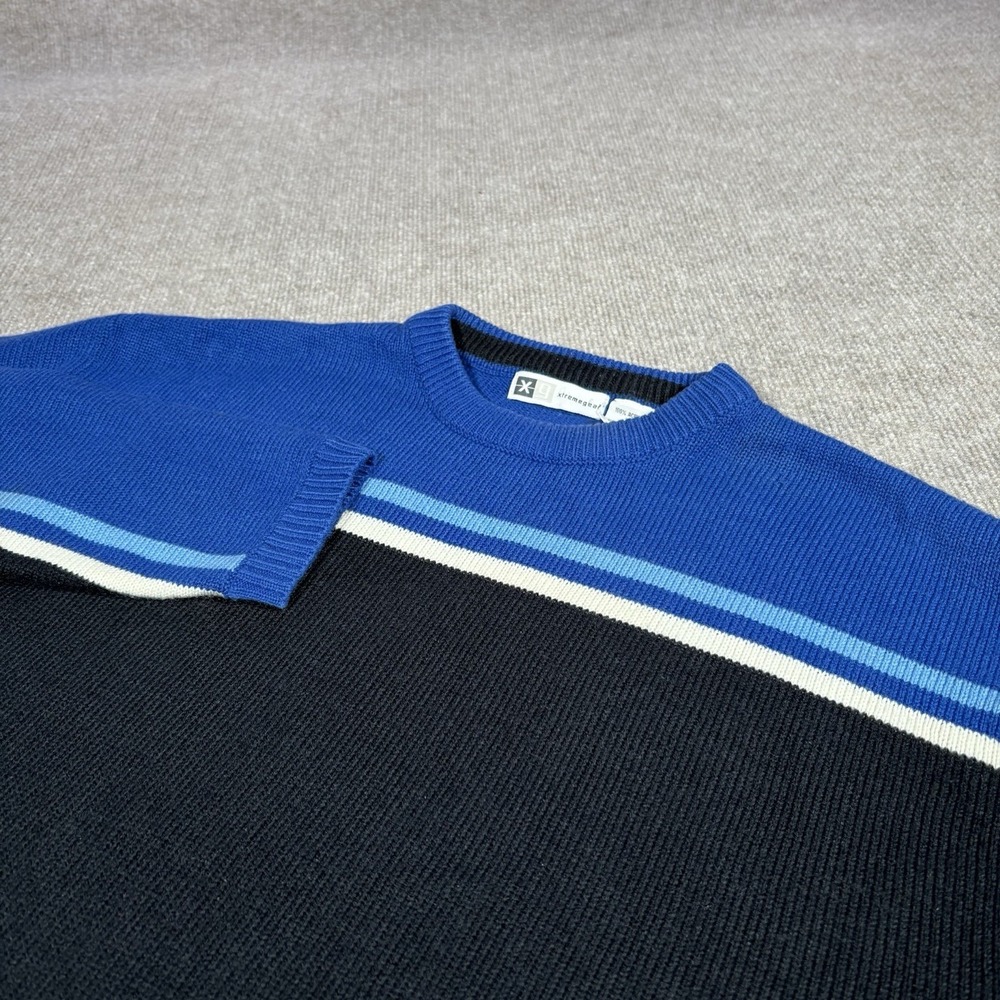 Vintage XG Xtreme Gear Sweater Mens L Black Blue Striped Skater‎ Surf Grunge 90s